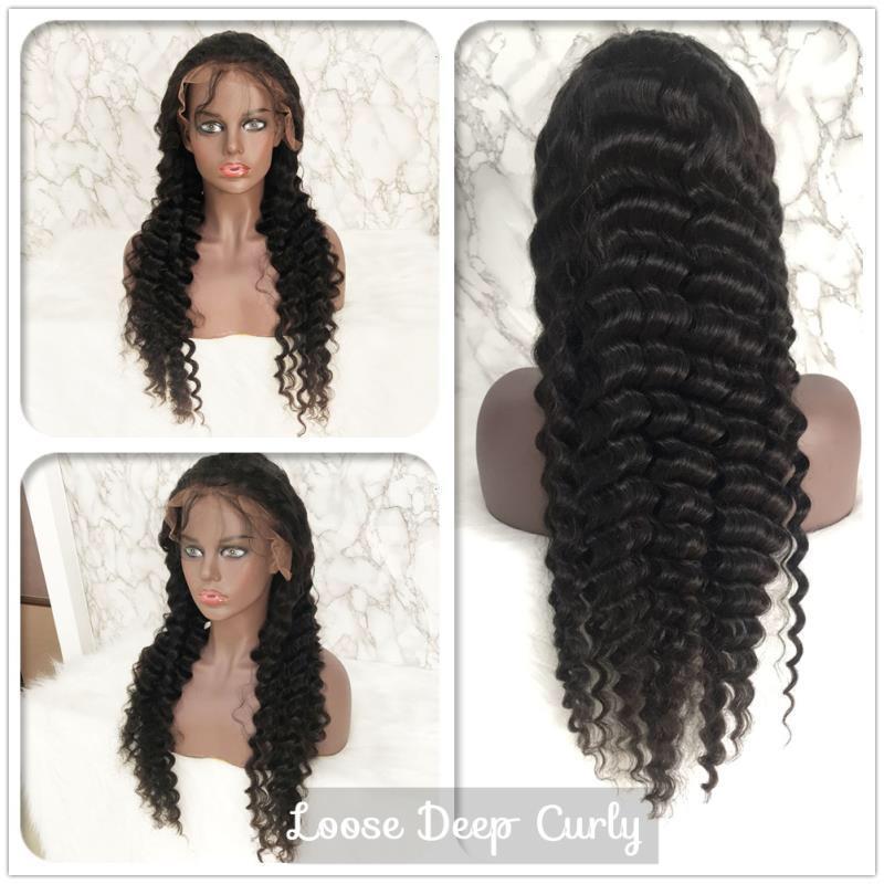 Loose Deep Wave Virgin Human Hair Full Lace Wig 13x6 Frontal Lace Wig Naturlal Black #1B