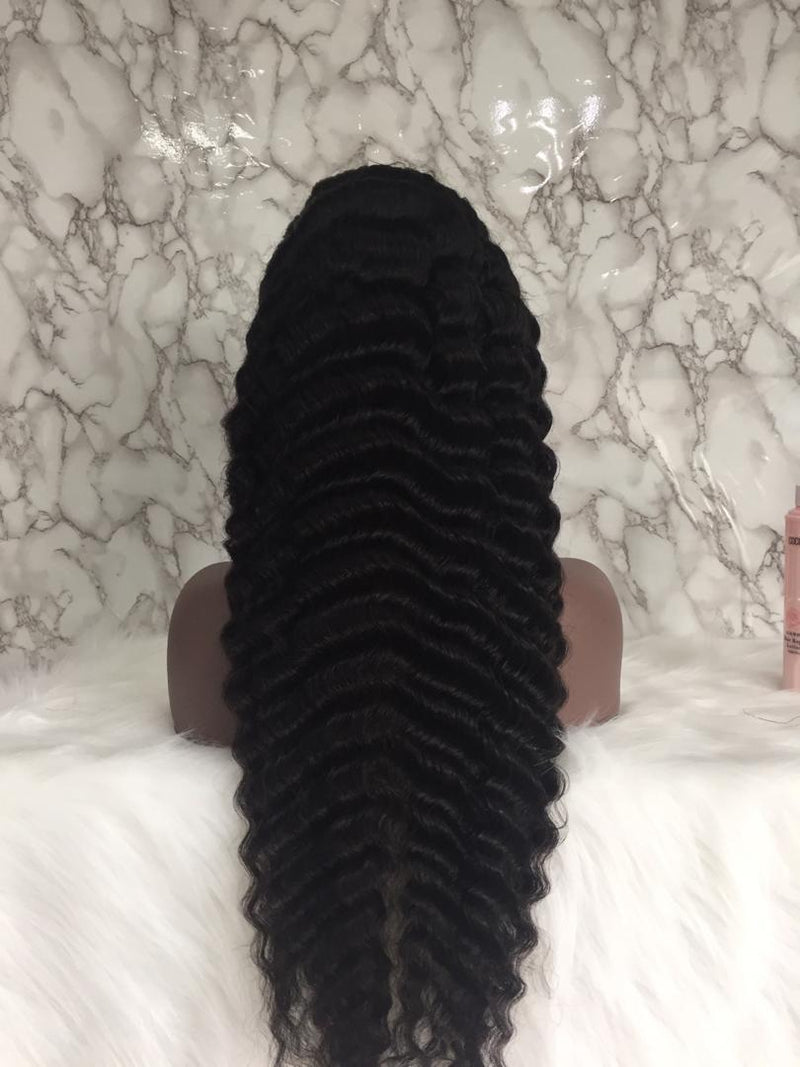 Loose Deep Wave Virgin Human Hair Full Lace Wig 13x6 Frontal Lace Wig Naturlal Black #1B